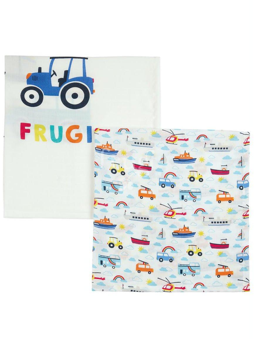 Organic Cotton Tractors, Boats & Cars Muslin 2 Pack by Frugi Muslin Frugi 