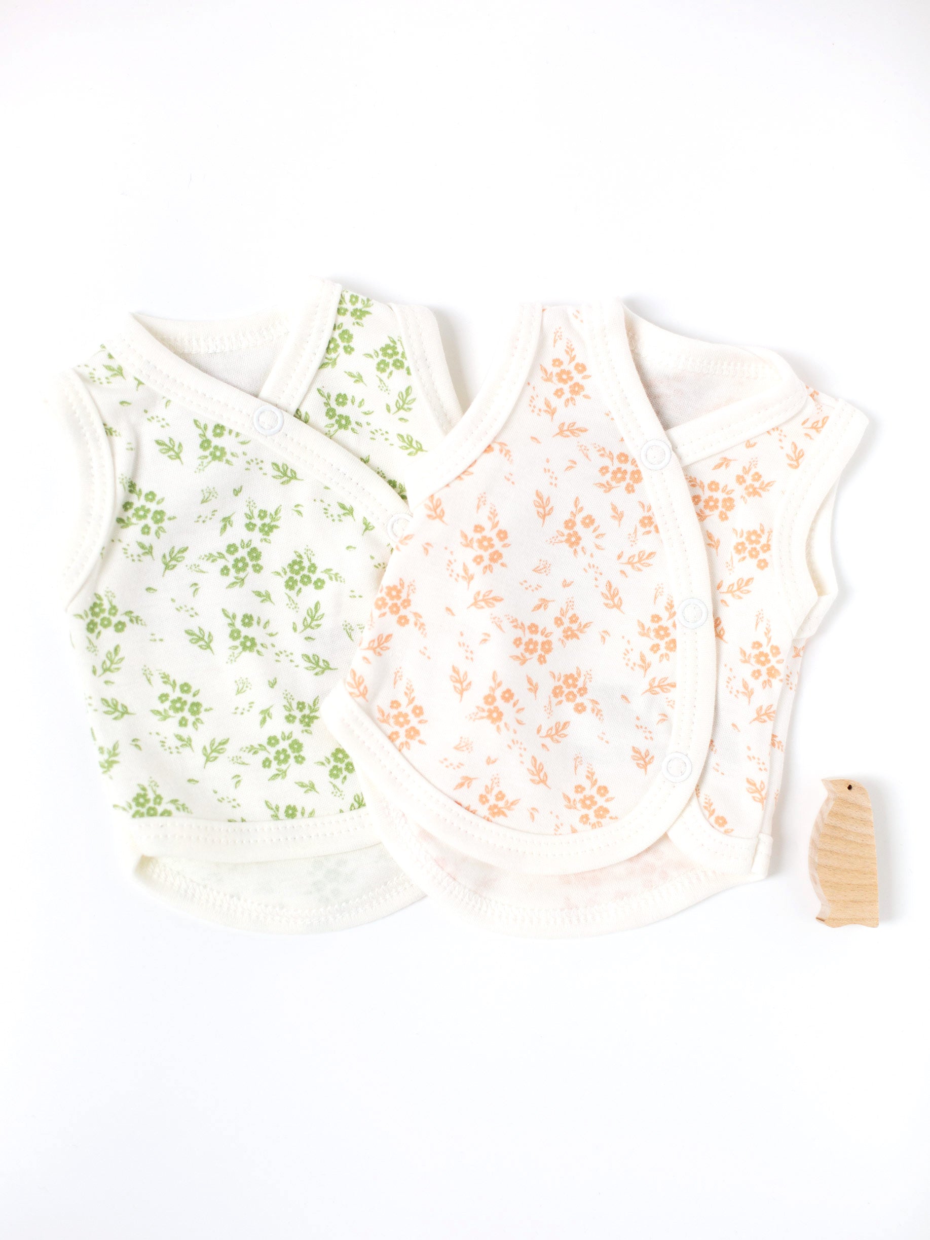 2 Pack Incubator Vest Set, Apple & Apricot Floral, Organic Cotton Set/Multipack Tiny & Small 