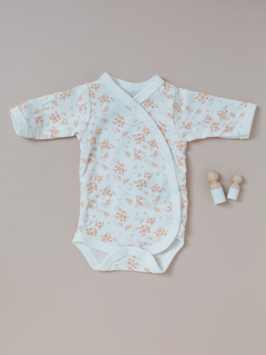 Bodysuit, Apricot Floral, Premium 100% Organic Cotton Bodysuit / Vest Tiny & Small 