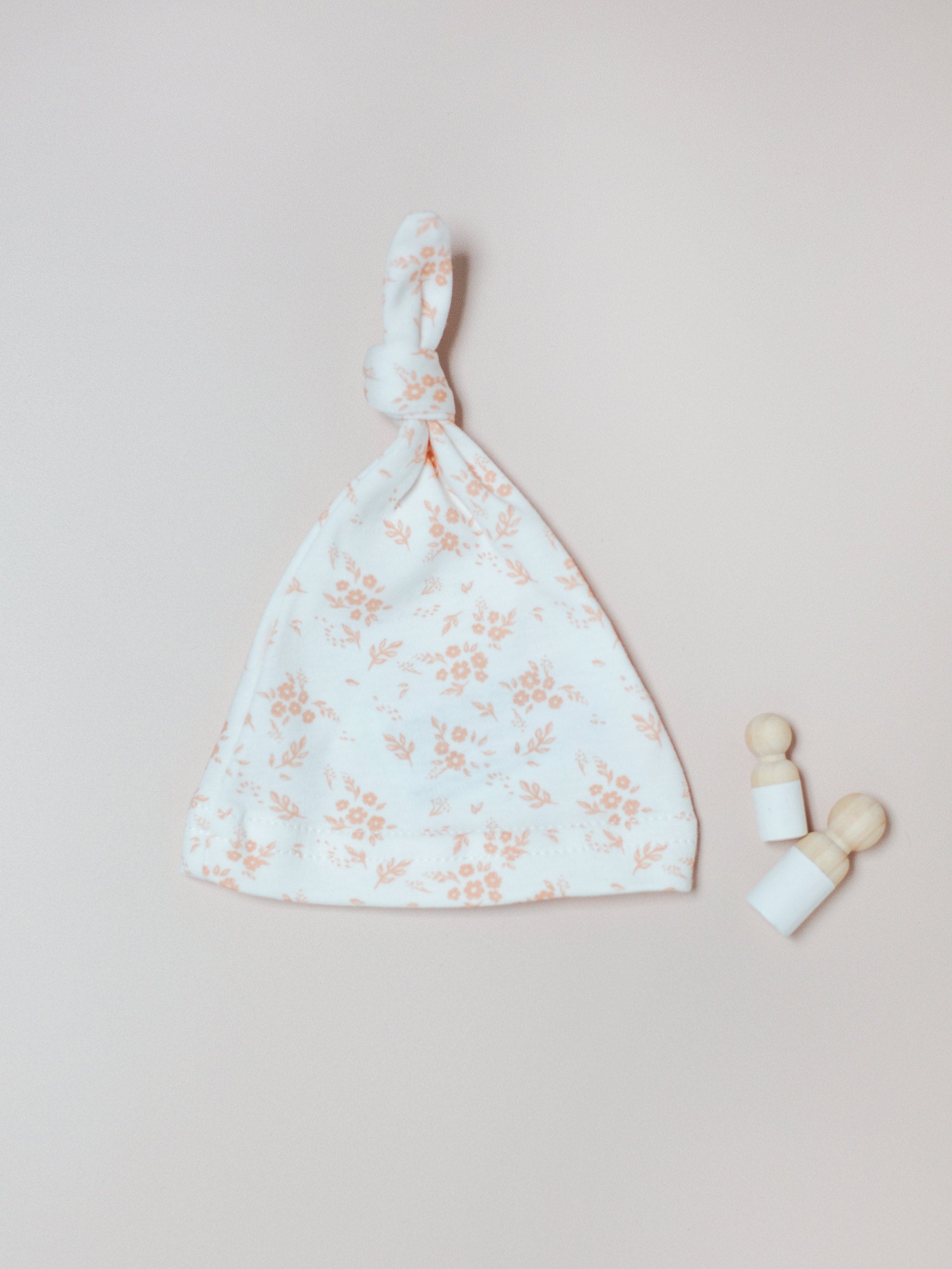 Knotted Hat, Apricot Floral, Premium 100% Organic Cotton Hat Tiny & Small 