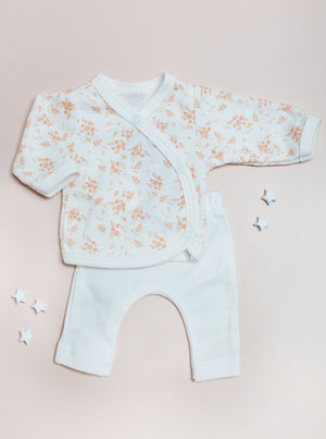 2 piece wrap top & trouser set, Apricot Floral , Organic Cotton Top & Trousers Tiny & Small 