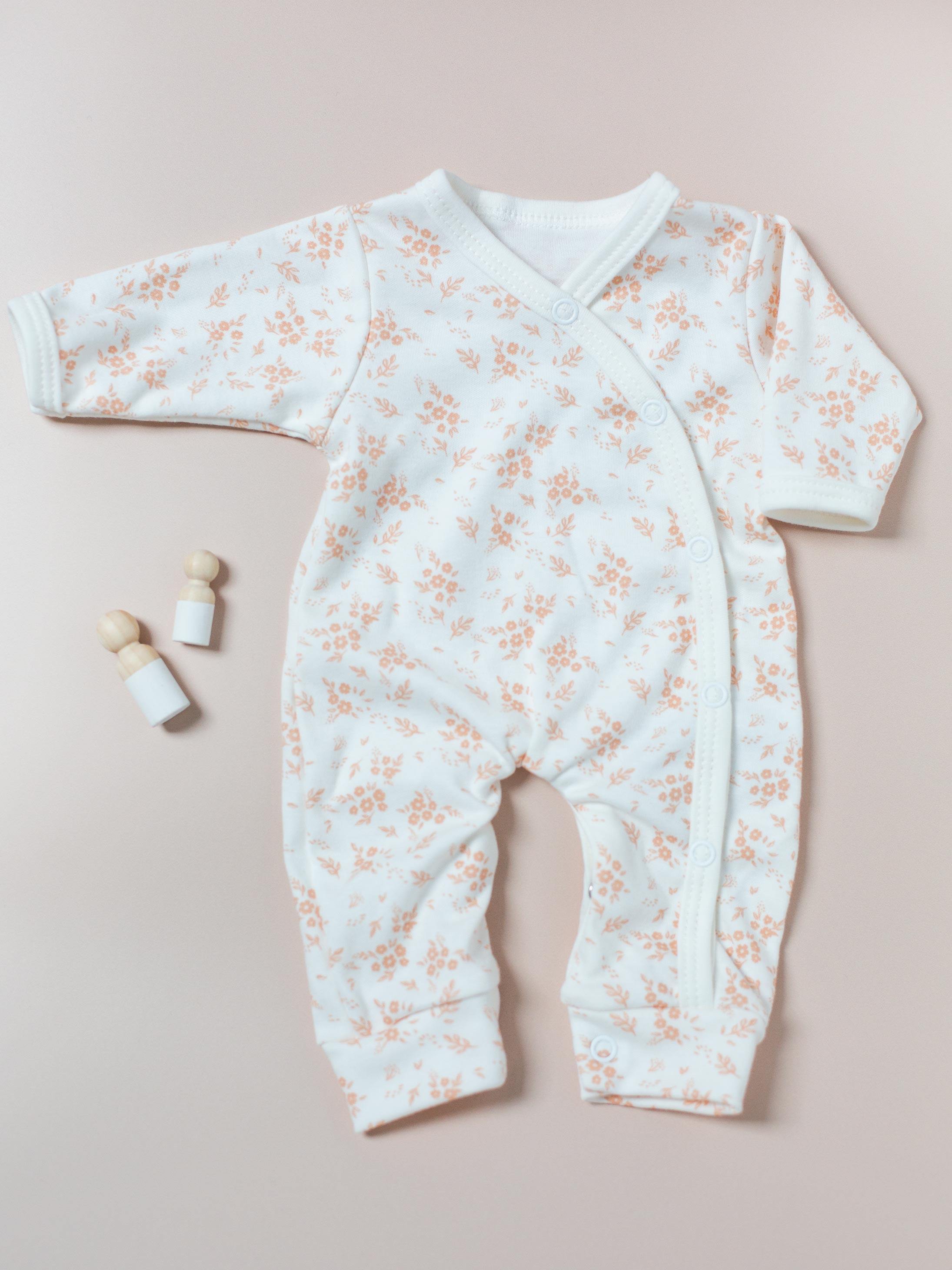 Sleepsuit, Apricot Floral, Premium 100% Organic Cotton Sleepsuit / Babygrow Tiny & Small 