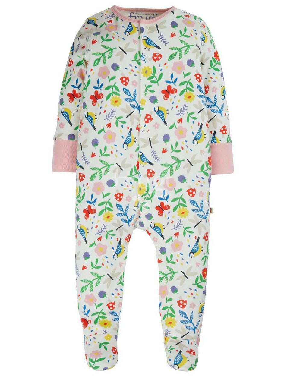 Organic Floral Bird Print Babygrow by Frugi Sleepsuit / Babygrow Frugi 