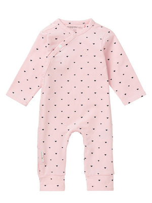 Tiny Baby Sleepsuit - Pink with Black hearts Sleepsuit / Babygrow Noppies 