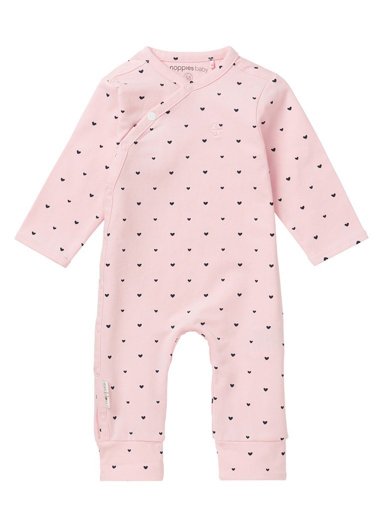 Tiny Baby Sleepsuit - Pink with Black hearts Sleepsuit / Babygrow Noppies 
