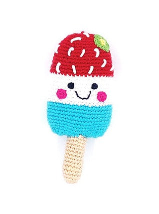 Crochet Fair Trade Rattle Toy - Ice Lolly, Red/White/Blue Rattle Pebble Toys 