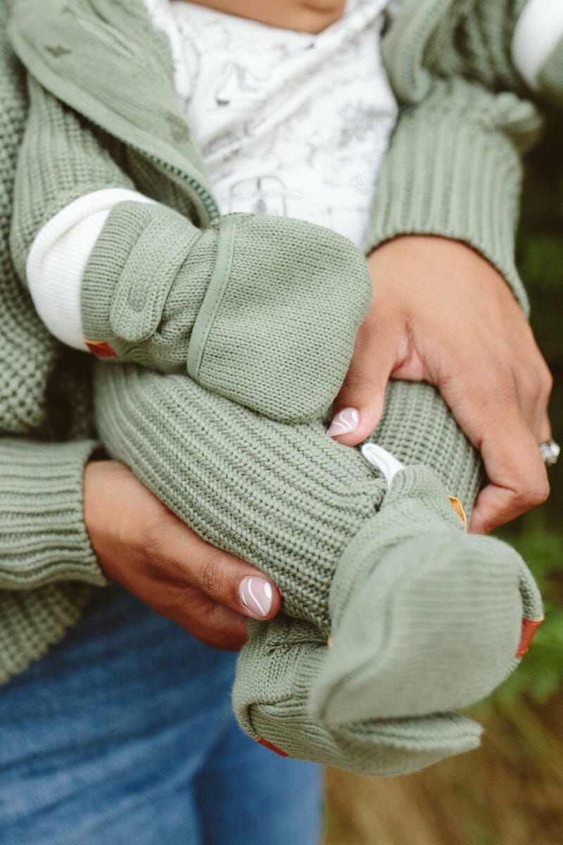 Stay-On Scratch Mittens - Khaki Knit Scratch Mitts Goumikids 