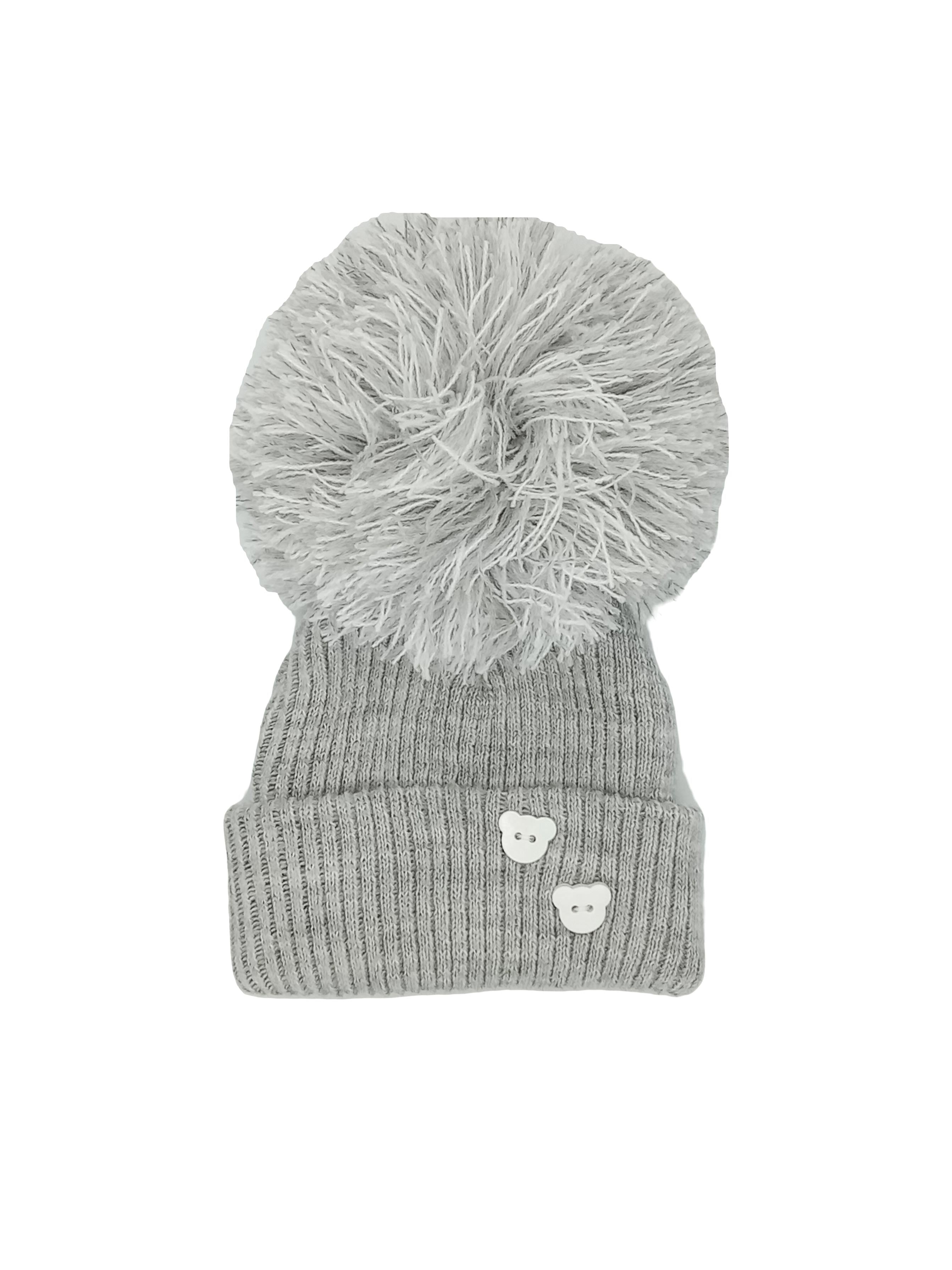 Grey Knitted Pom Pom Hat Hat Little Mouse Baby Clothing and Gifts Ltd 