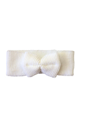 Knitted Headband With Bow, White Headband La Manufacture de Layette 