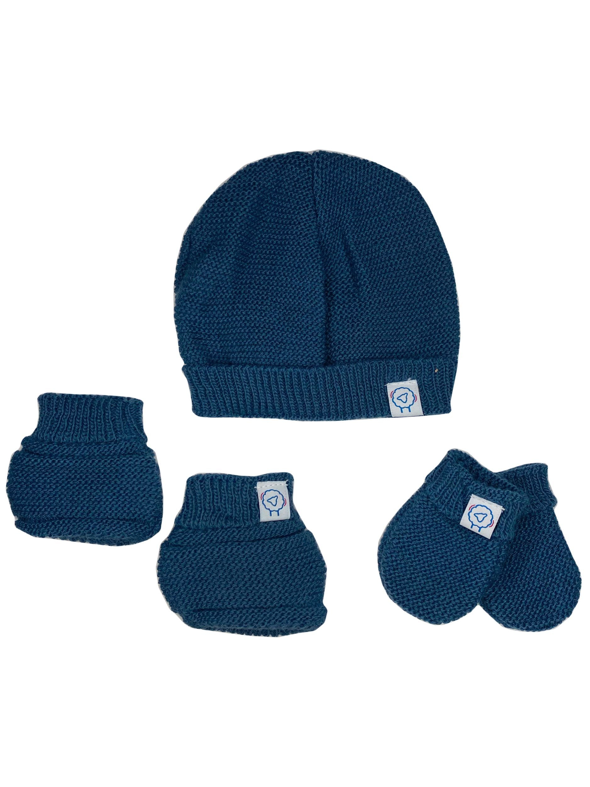 Knitted Hat, Mittens & Booties Set - Midnight Blue Hat, Mitts & Booties Set La Manufacture de Layette 
