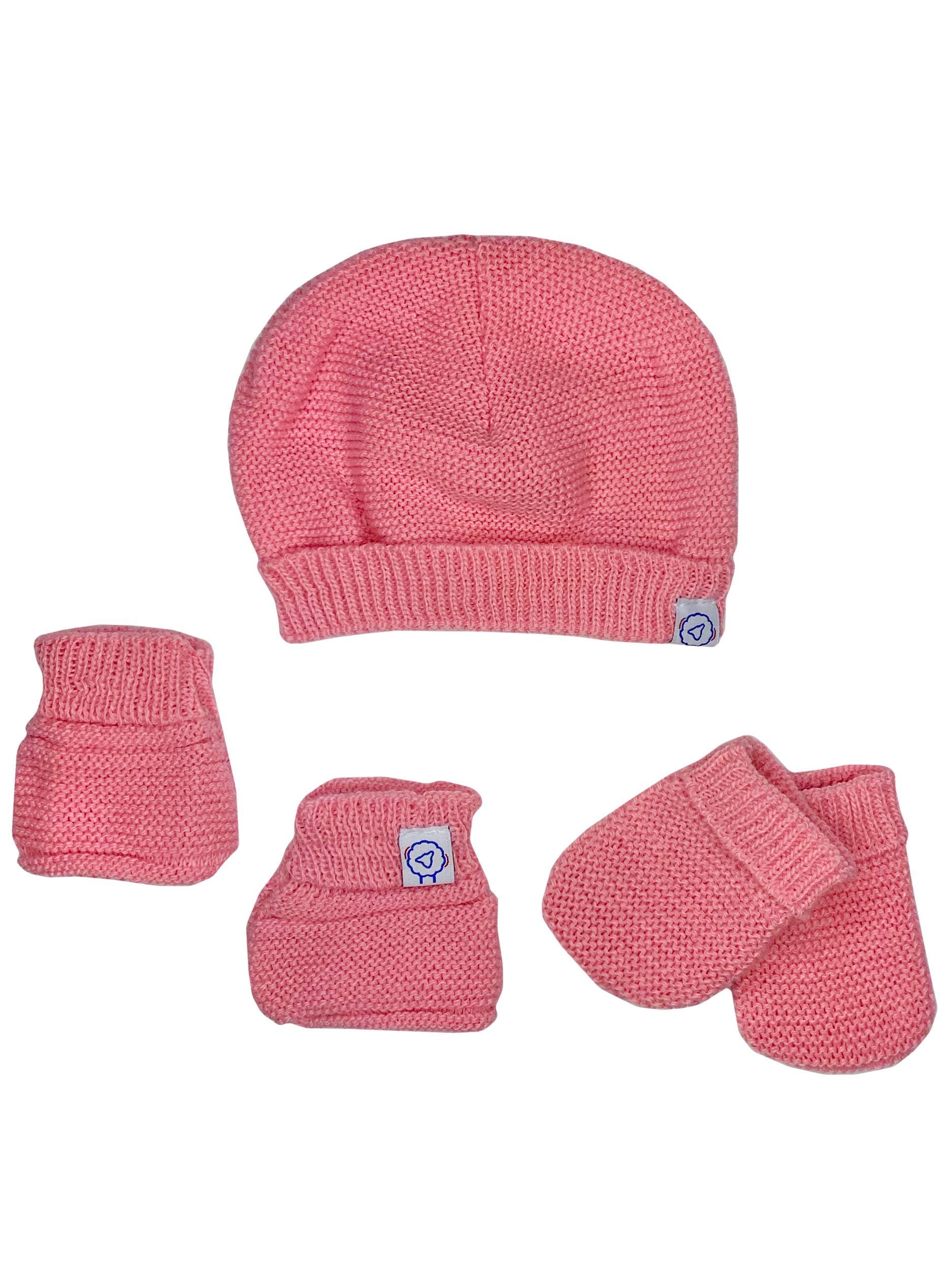 Knitted Hat, Mittens & Booties Set - Dusty Pink Hat, Mitts & Booties Set La Manufacture de Layette 