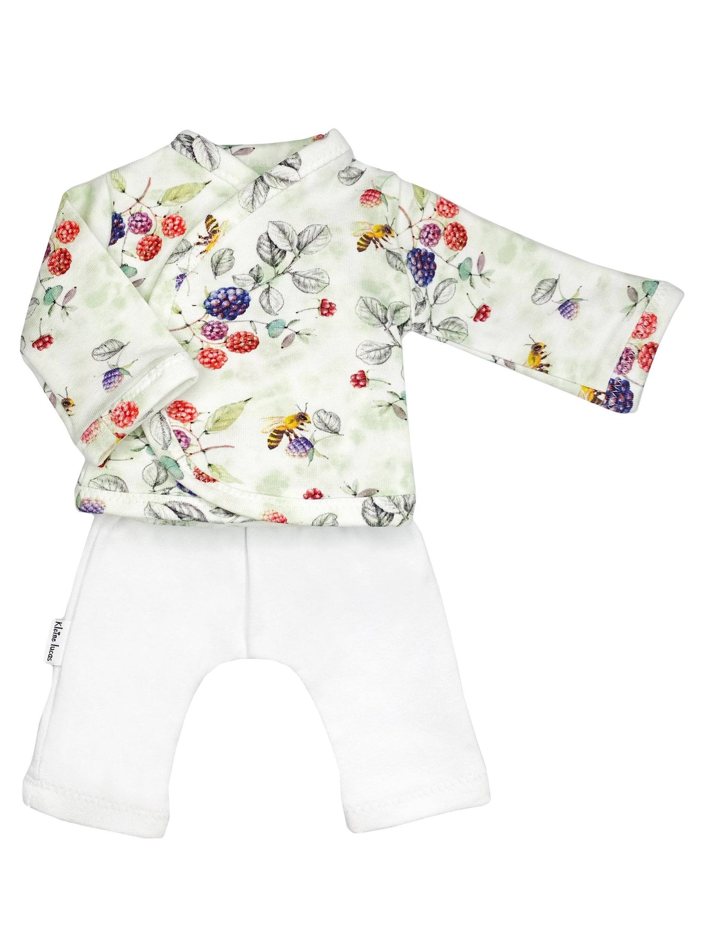 NICU Wrap Top & Trouser Set, Fruit & Bees Print Set Top & Trousers Little Lucas 