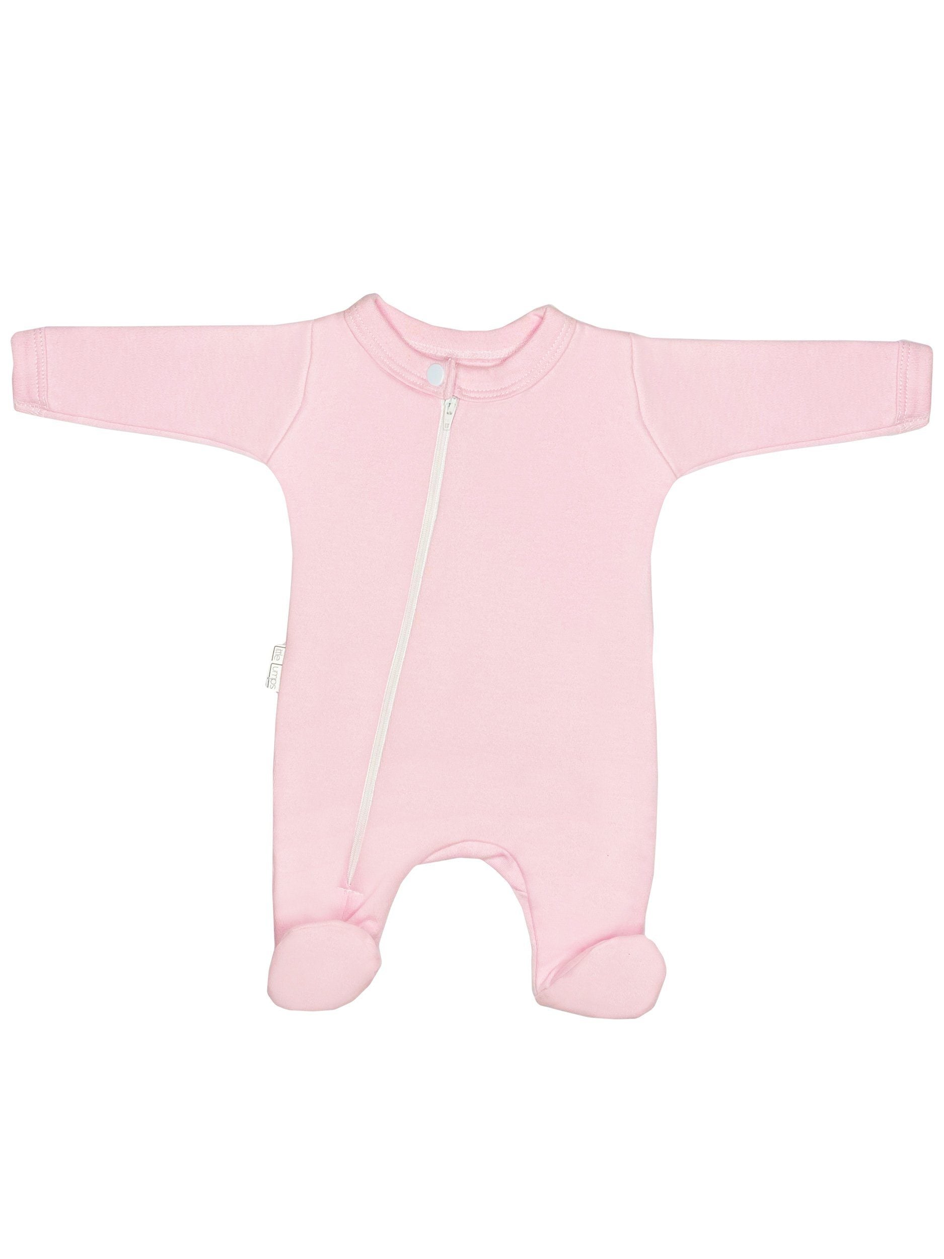 100% Cotton Footed Zip Up Sleepsuit - Pink Sleepsuit / Babygrow Little Lumps 
