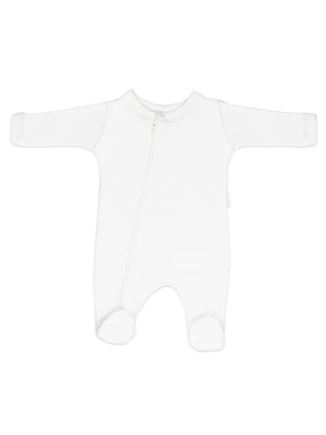 100% Cotton Footed Zip Up Sleepsuit - White Sleepsuit / Babygrow Little Lumps 