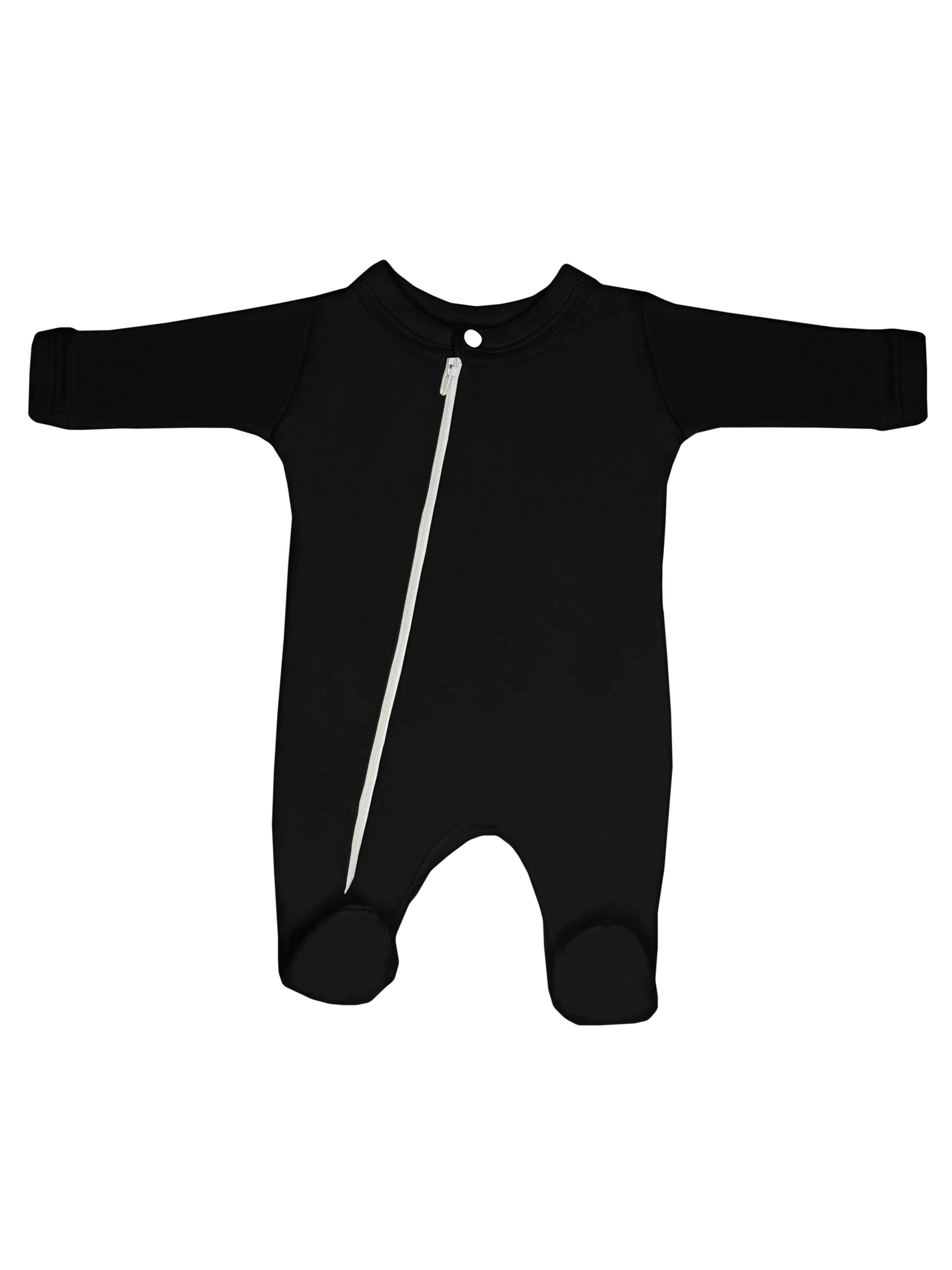 100% Cotton Footed Zip Up Sleepsuit - Black Sleepsuit / Babygrow Little Lumps 