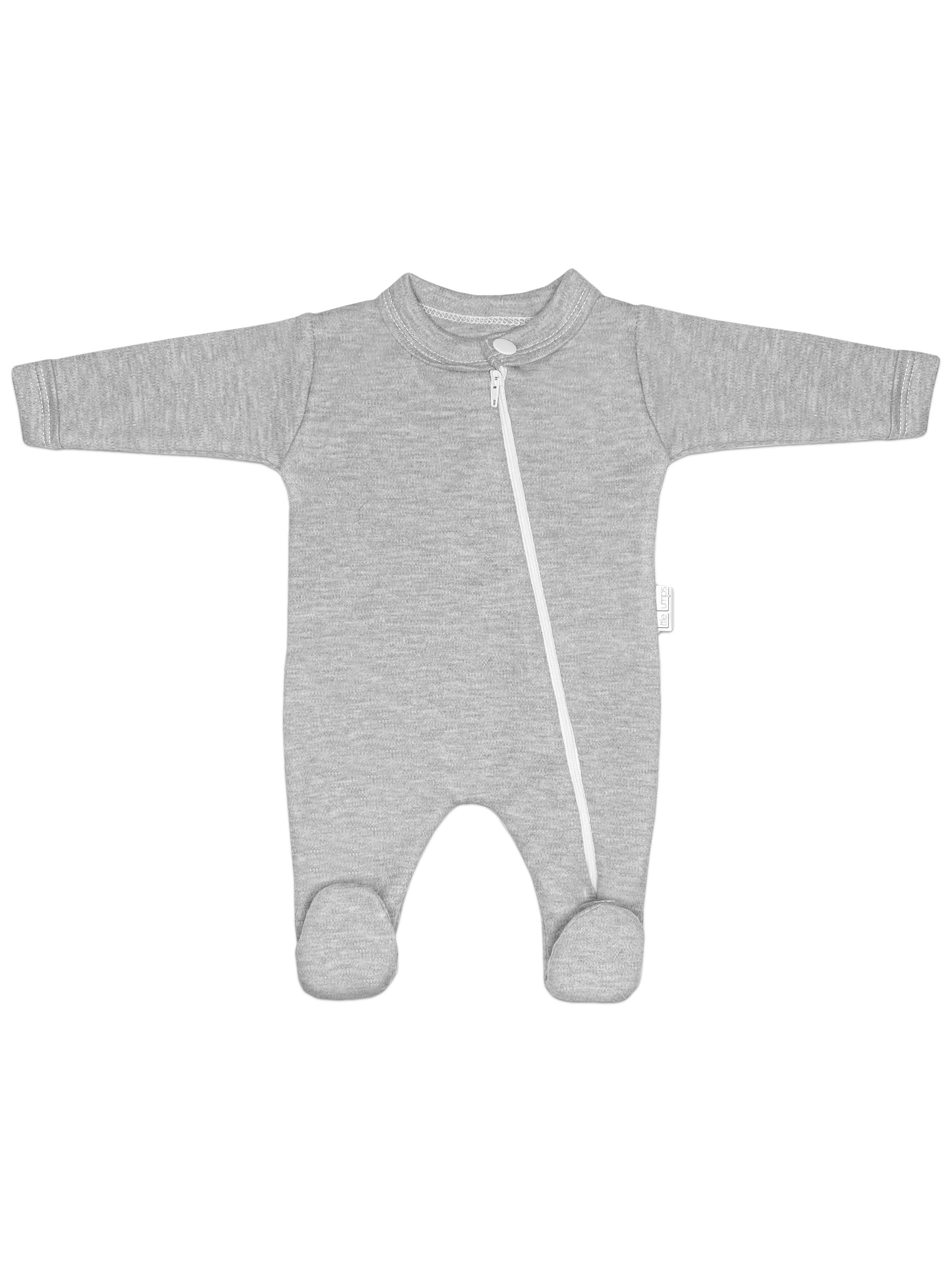 100% Cotton Footed Zip Up Sleepsuit - Grey Sleepsuit / Babygrow Little Lumps 