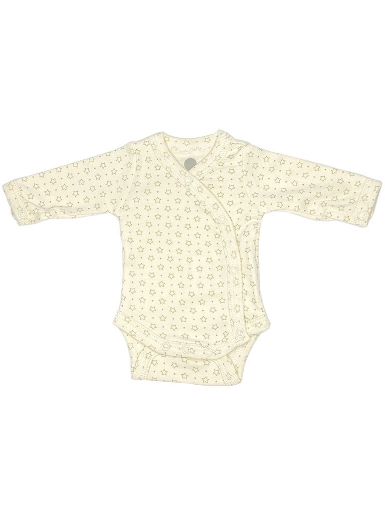 100% Cotton Cream Star Print Long Sleeve Vest Bodysuit / Vest En Fant 4-7lb 