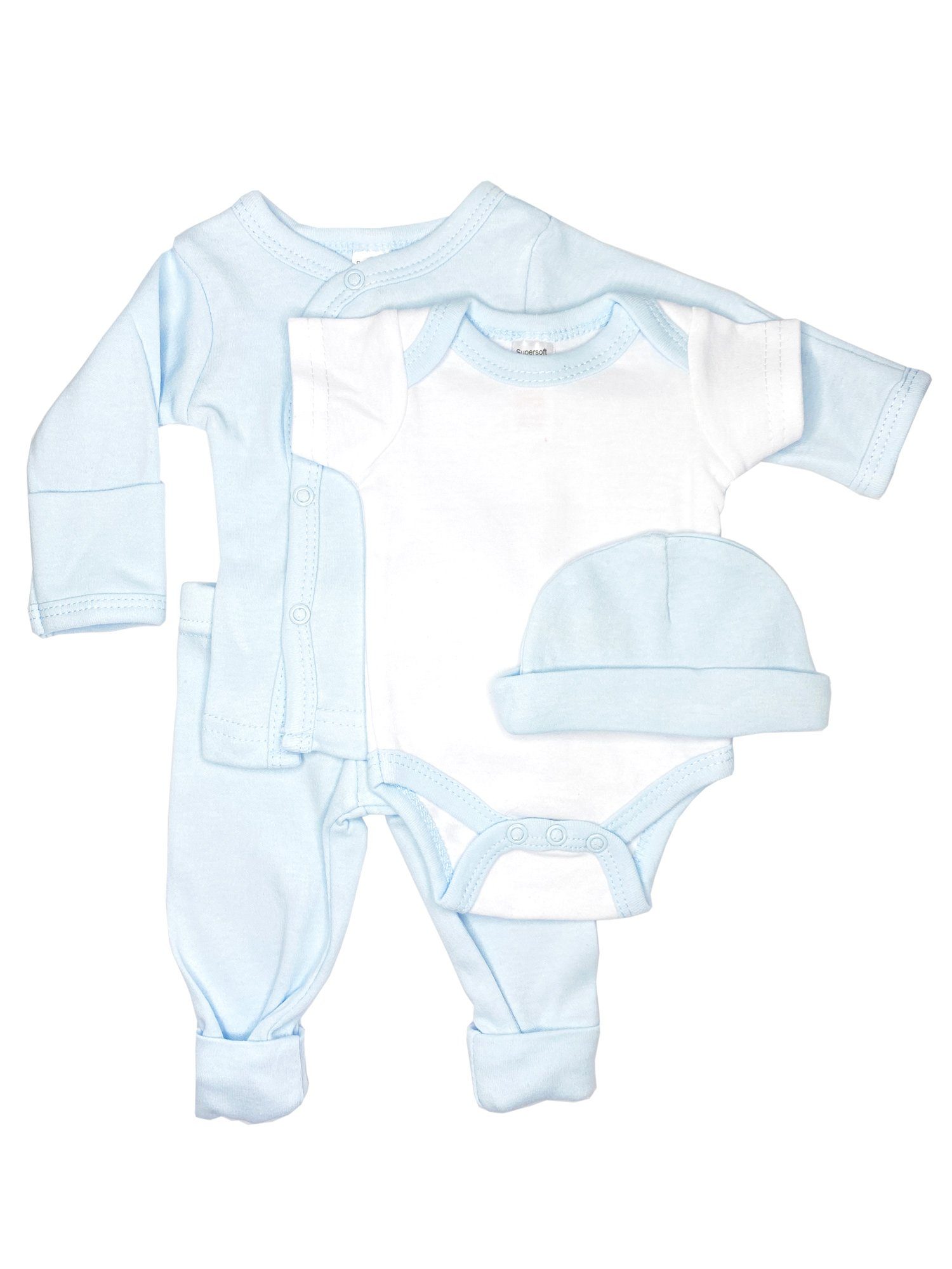 Classic Blue & White 4 piece set - Vest, Top, Trousers & Hat Outift Soft Touch 