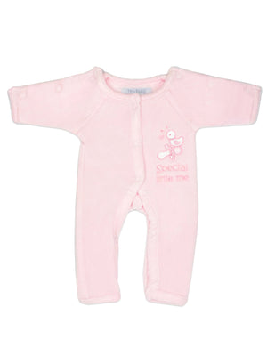 Velour Preemie Baby Sleepsuit: Pink 'Special Little Me' Sleepsuit / Babygrow Tiny Chick 