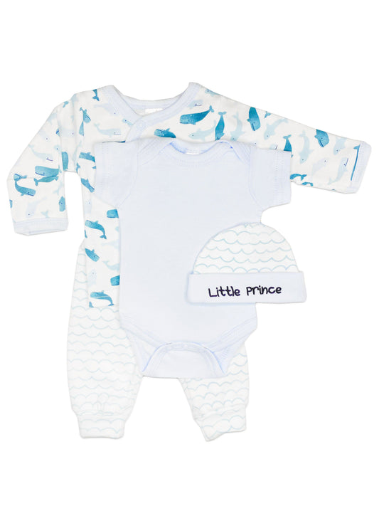 Blue Whale 4 piece set - Vest, Top, Trousers & Hat Outift Soft Touch 