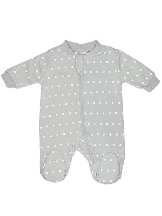 Zip Up Footed Sleepsuit, Grey Polkadot Sleepsuit / Babygrow Baby Mode 