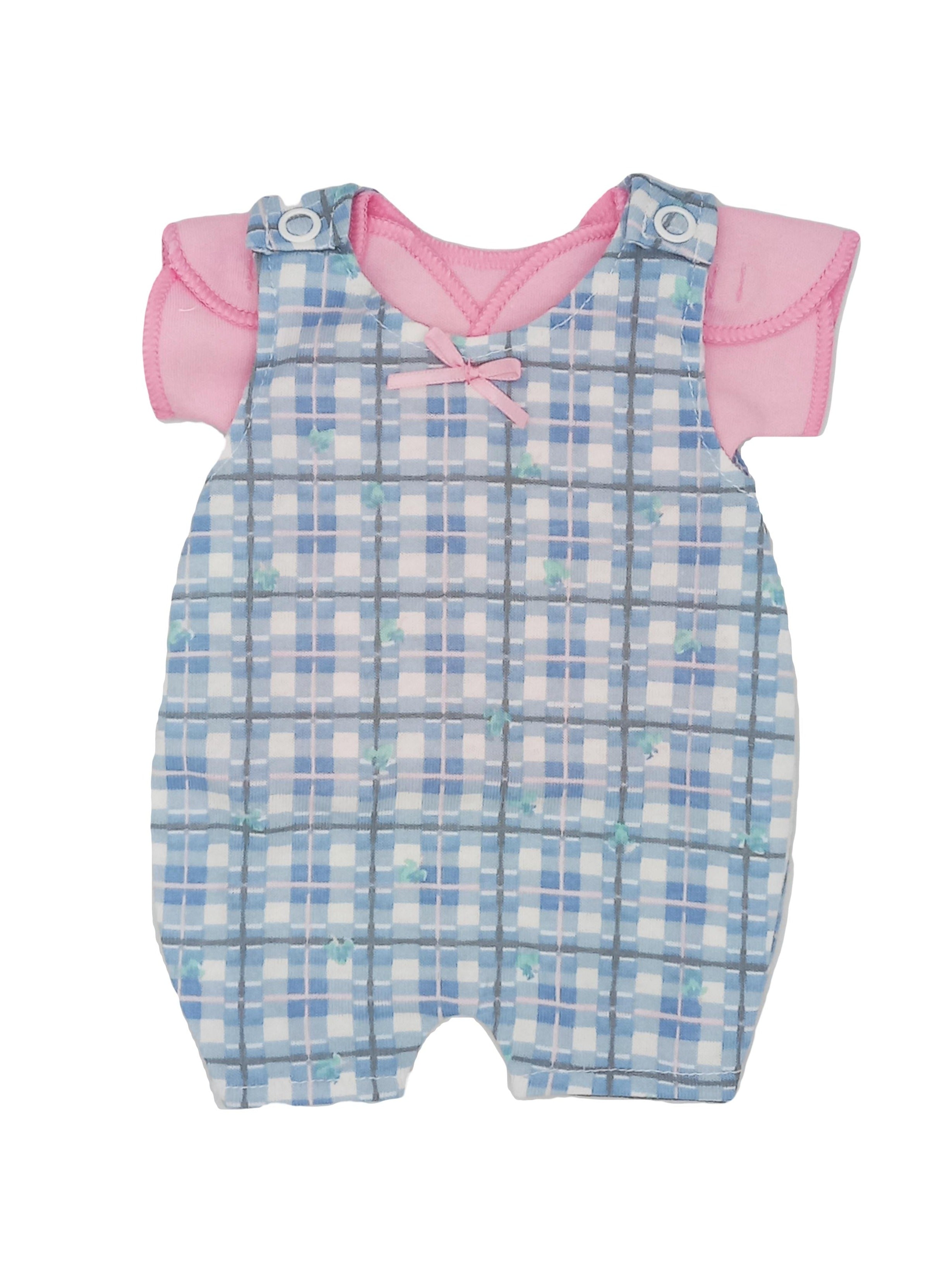 Pink and Blue Check Dungaree and T-shirt Set Dungaree Itty Bitty Baby Clothing 