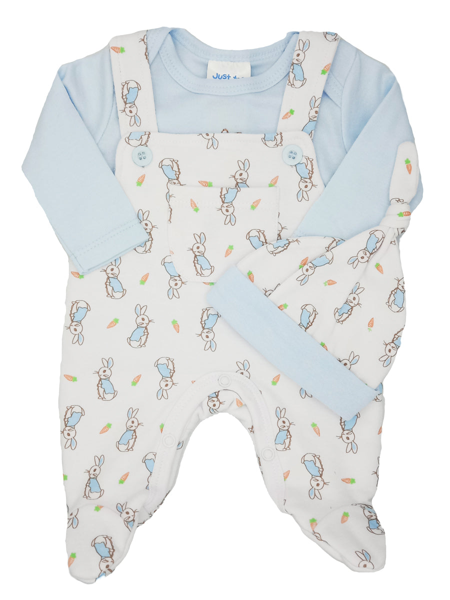 Rabbit 3 Piece Gift Set - Blue : Dungarees, Top & Hat Outift Just too Cute 