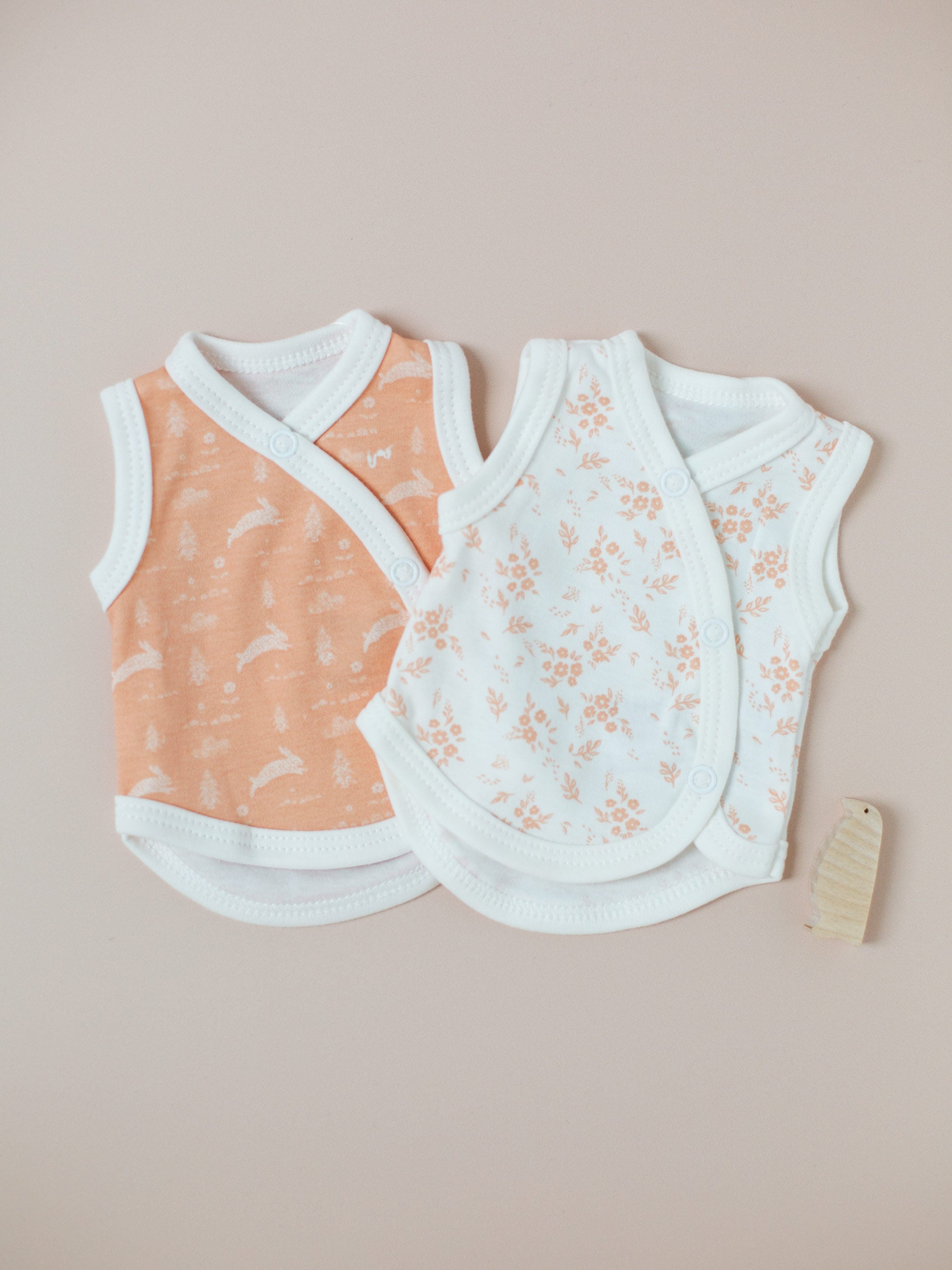 2 Pack Incubator Vest Set, Leaping Bunnies & Apricot Floral, 100% Organic Cotton Set/Multipack Tiny & Small 