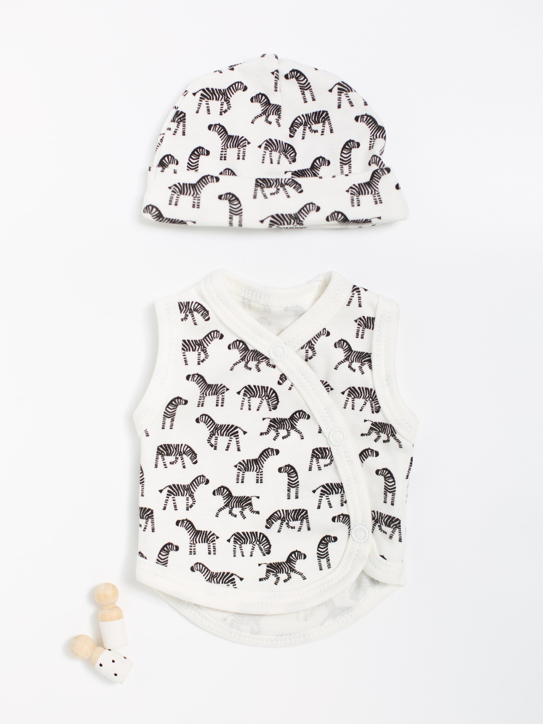 Incubator Vest & Round Hat Set, Little Zebras, 100% Organic Cotton Incubator Vest & Hat Set Tiny & Small 