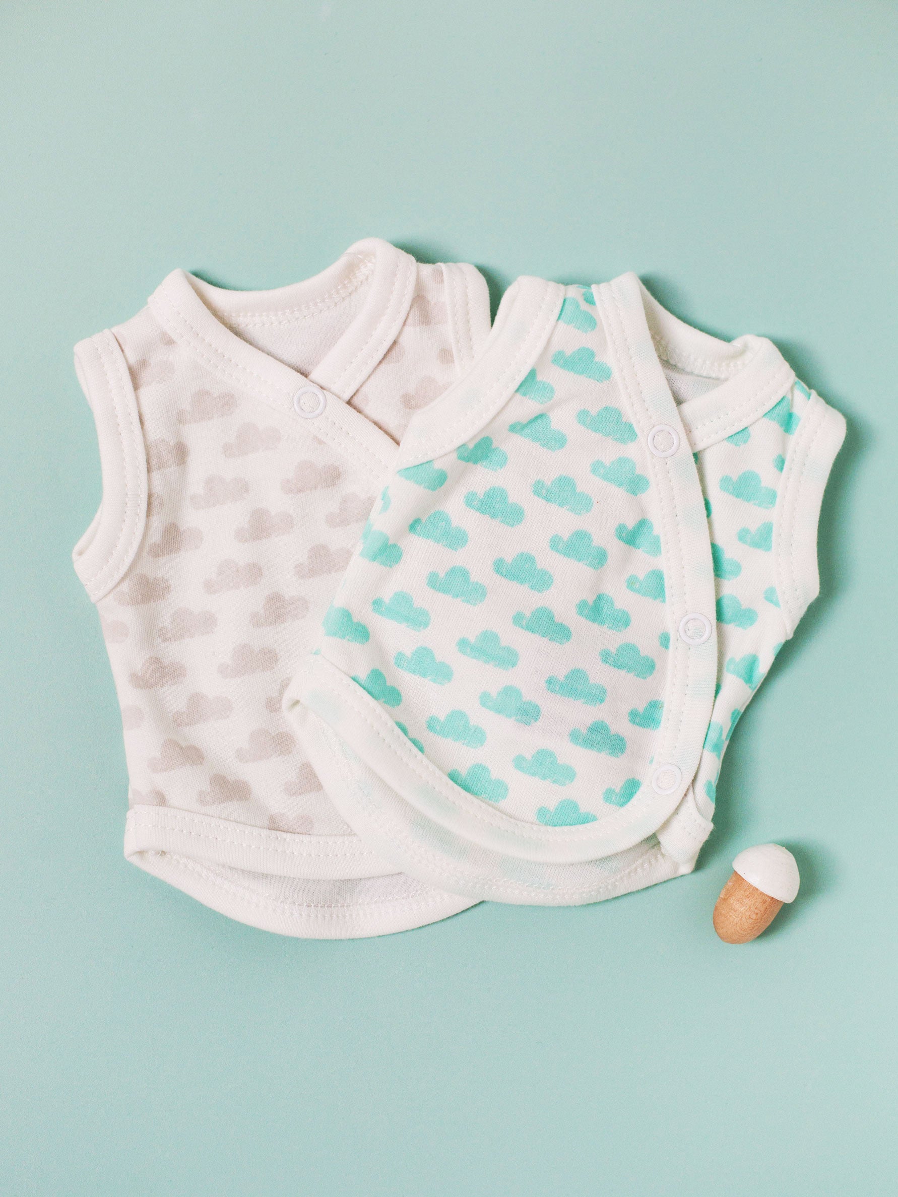 2 Pack Incubator Vest Set, Mint & Silver Cloud, Organic Cotton Set/Multipack Tiny & Small 