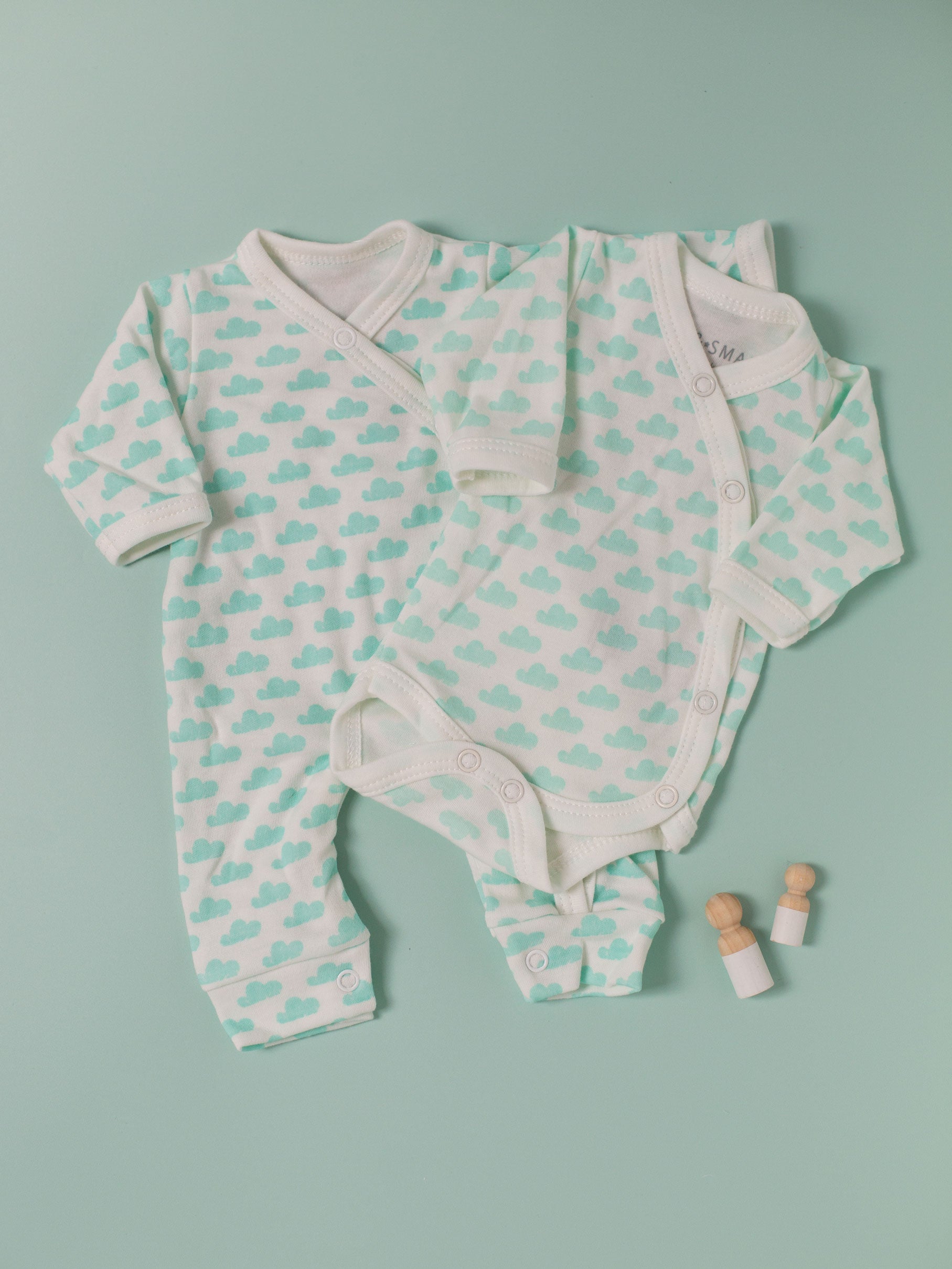 Mint Cloud Bundle - Sleepsuit & Bodysuit, 100% Organic Cotton Set/Multipack Tiny & Small 