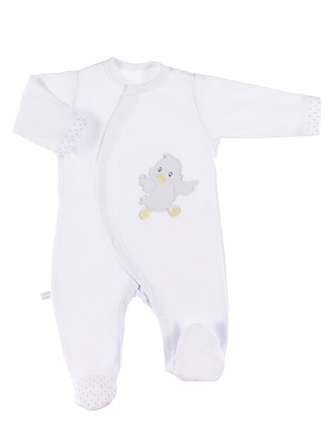 Tiny Baby Footed Babygrow, Embroidered Chick - White Sleepsuit / Babygrow EEVI 