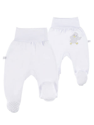 Early Baby Footed Trousers, Embroidered Chick On The Rear - White Trousers / Leggings EEVI 