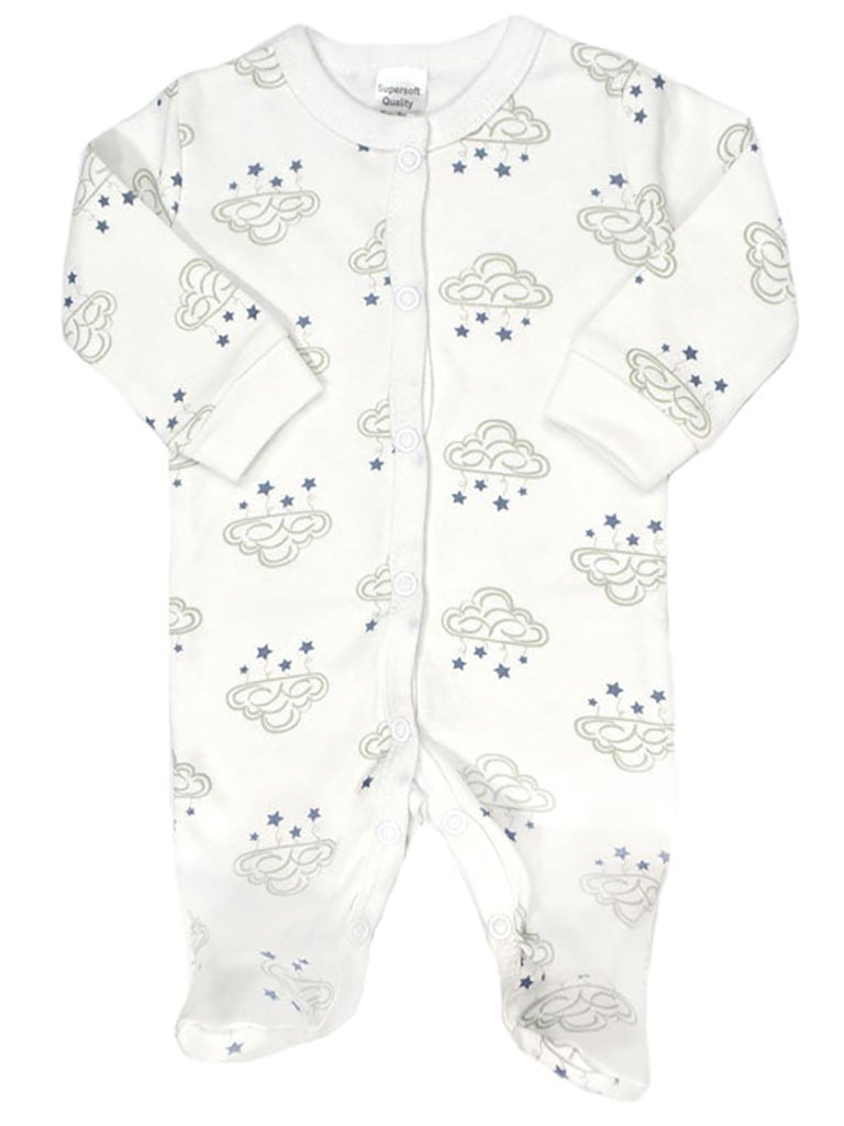 100% Cotton Cloud & Stars Sleepsuit Sleepsuit / Babygrow Soft Touch 