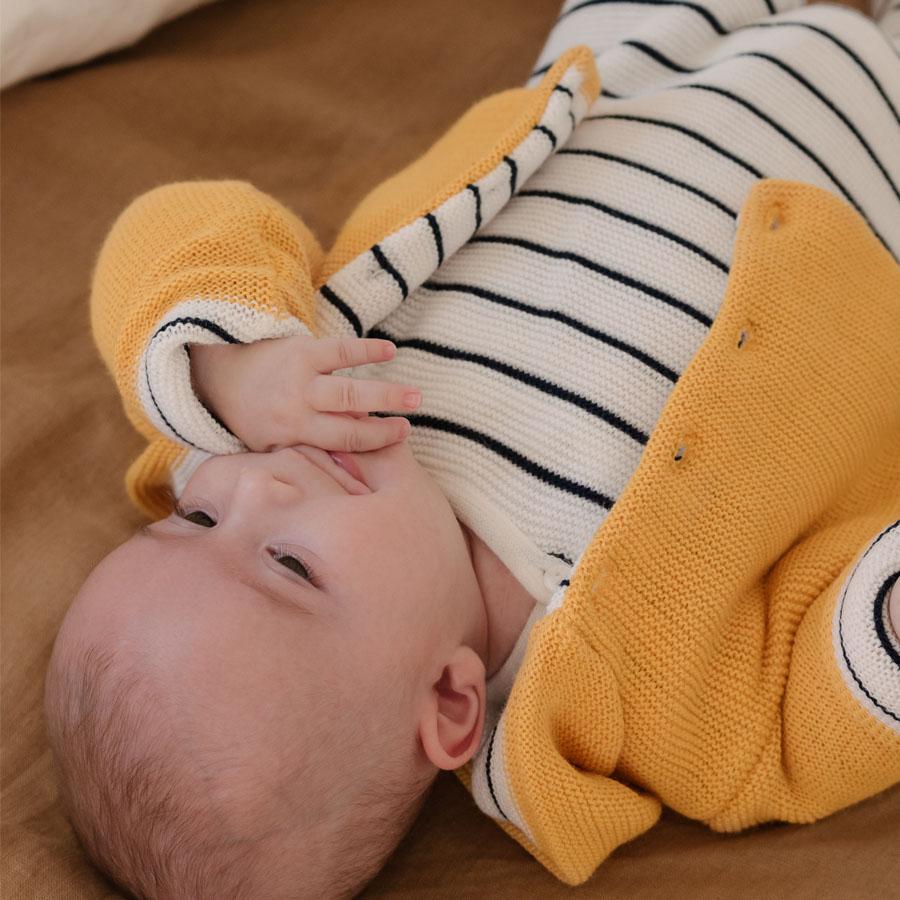 Mustard Knitted Jacket with Breton Stripe Cardigan / Jacket La Manufacture de Layette 