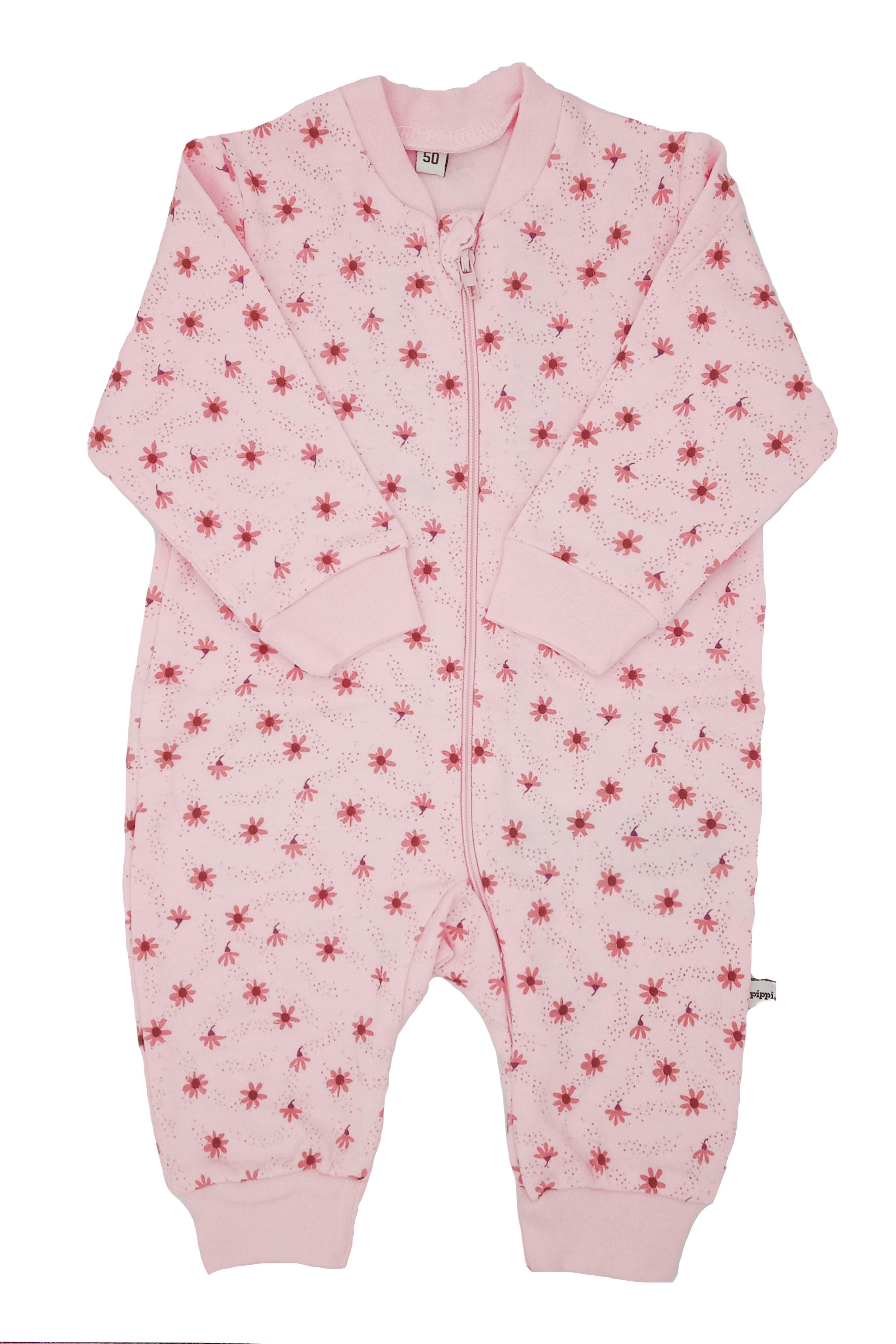 Dusty Pink Flower Print Footless Babygrow Sleepsuit / Babygrow Pippi 