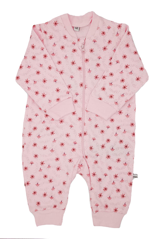 Dusty Pink Flower Print Footless Babygrow Sleepsuit / Babygrow Pippi 