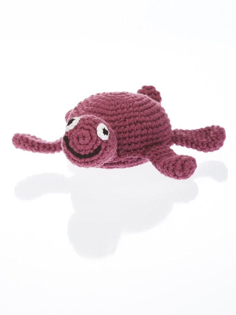 Turtle - Fair Trade Organic Crochet Baby Rattle - Purple Rattle Pebble Toys 