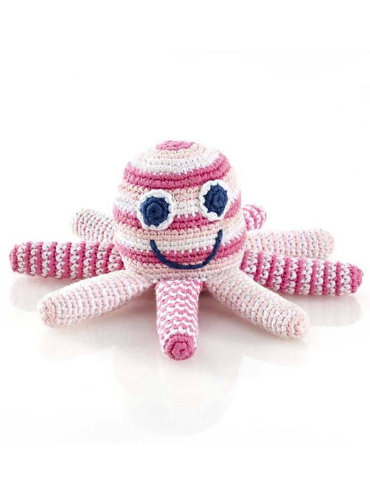 Octopus Crochet Fair Trade Rattle Toy - Pastel Pink Stripe Toy Pebble Toys 