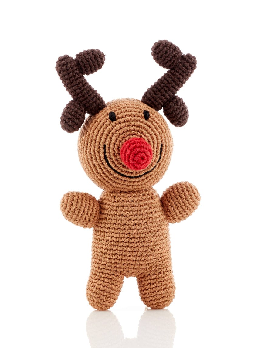 Crochet Fair Trade Rattle Toy - Rudolph Rattle Pebble Toys 