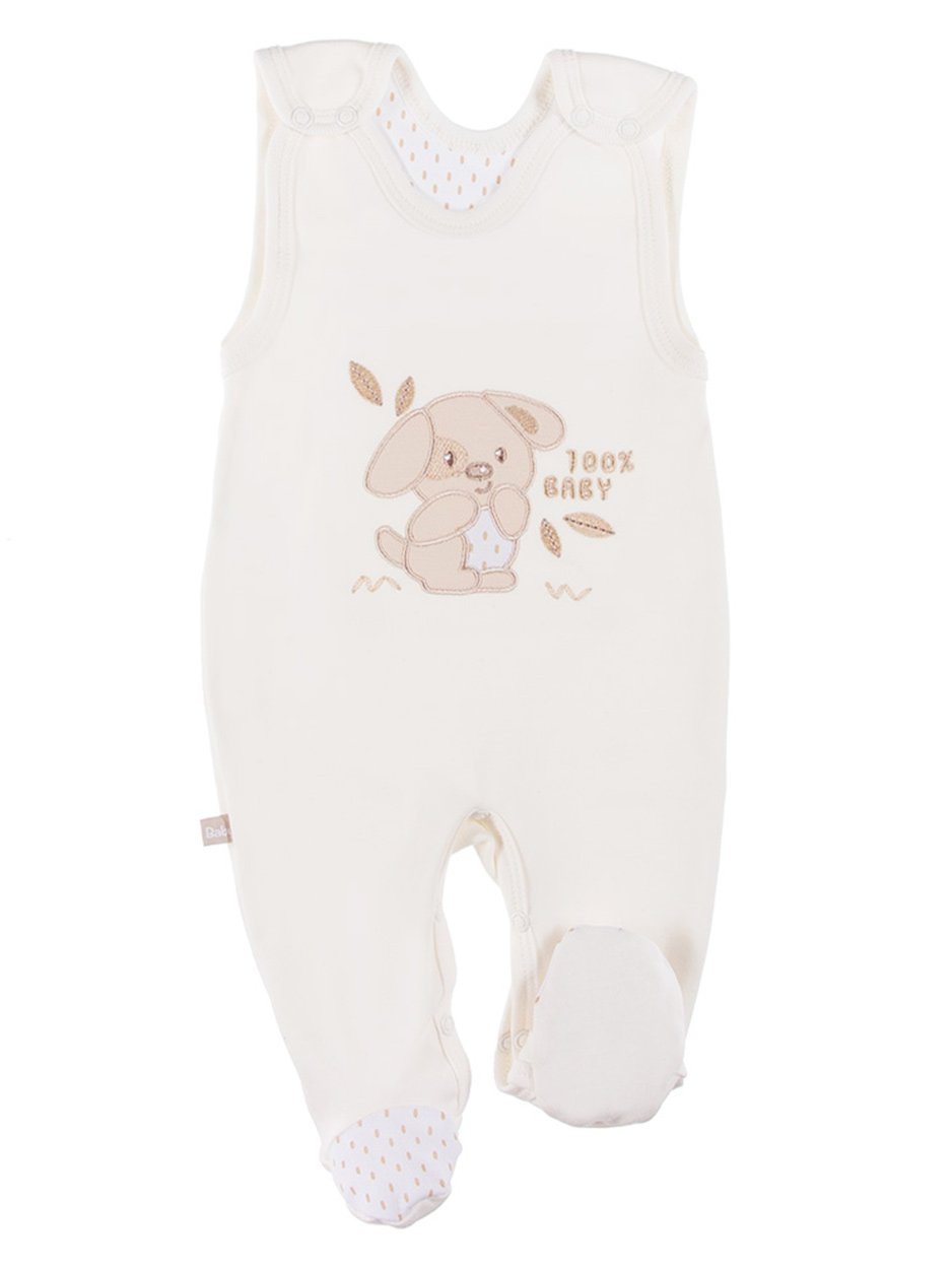 Early Baby Footed Dungarees, Embroidered Puppy Design - Cream Dungaree EEVI 