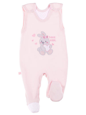 Early Baby Footed Dungarees, Embroidered Bunny Design - Pink Dungaree EEVI 