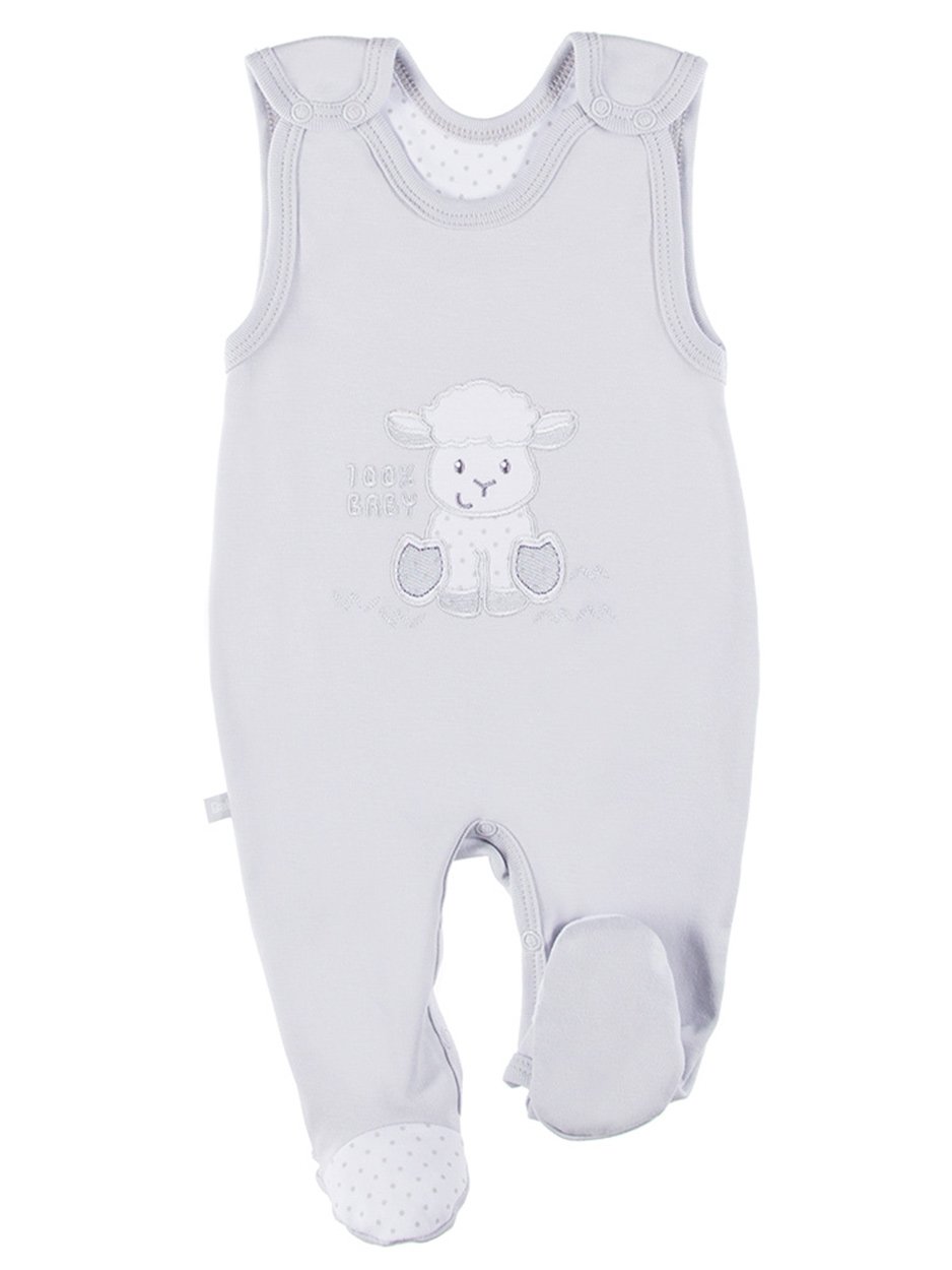 Early Baby Footed Dungarees, Embroidered Lamb Design - Grey Dungaree EEVI 