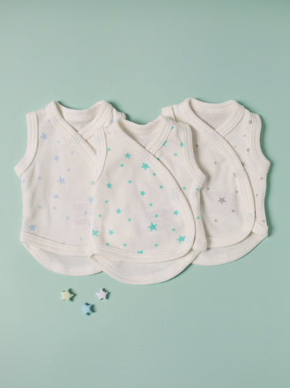 3 Pack - Star Incubator Vests - Blue, Mint & Silver Stars, 100% Organic Cotton Set/Multipack Tiny & Small 