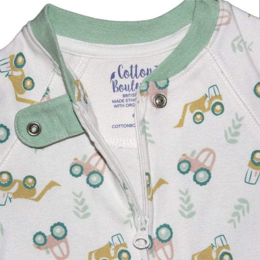 Organic Cotton Zip Up Tractor Sleepsuit Sleepsuit / Babygrow Cotton Boulevard 