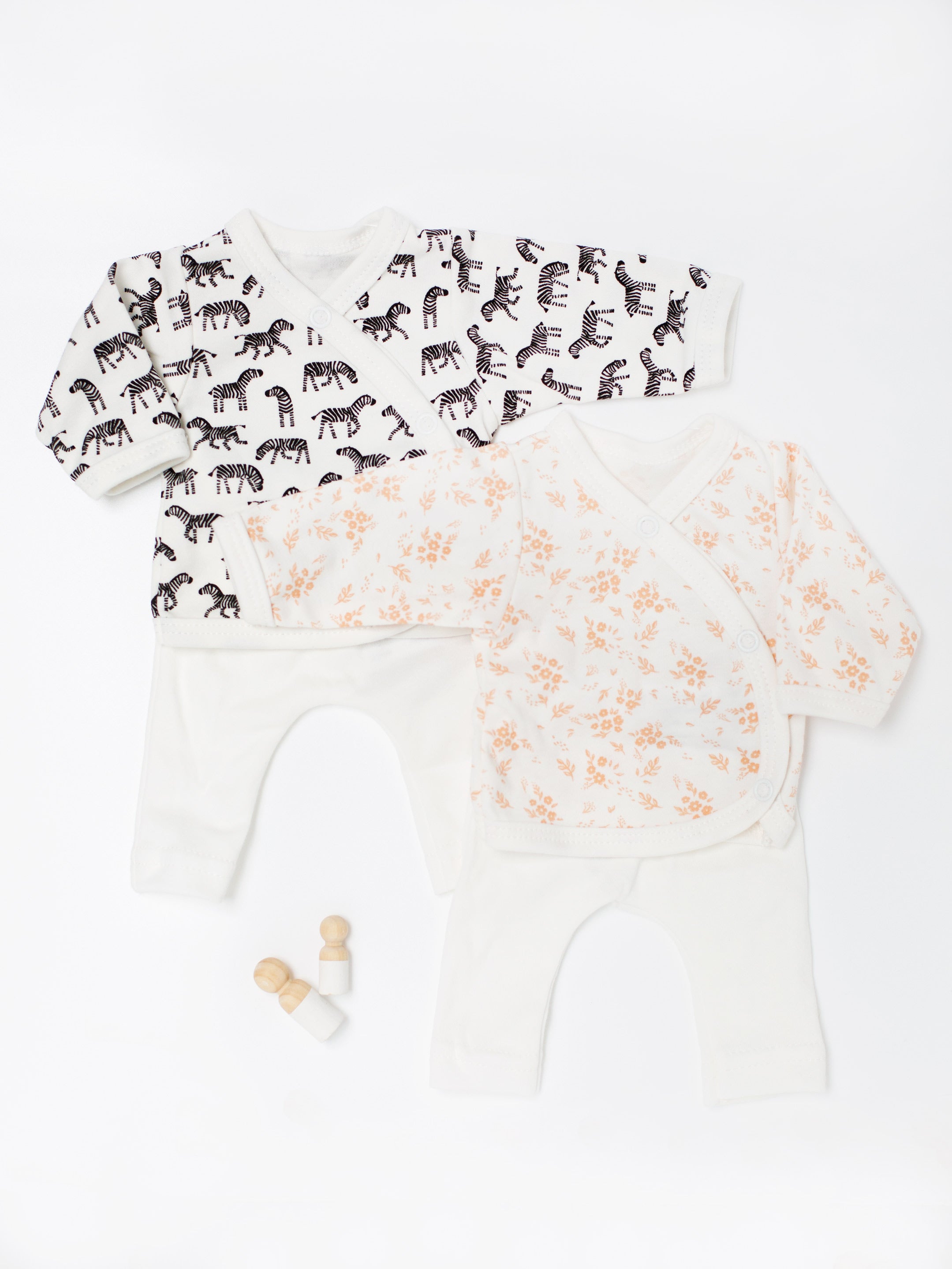 Twin Bundle - 2 piece sets in Little Zebras & Apricot Floral Print, Organic Cotton Set/Multipack Tiny & Small 