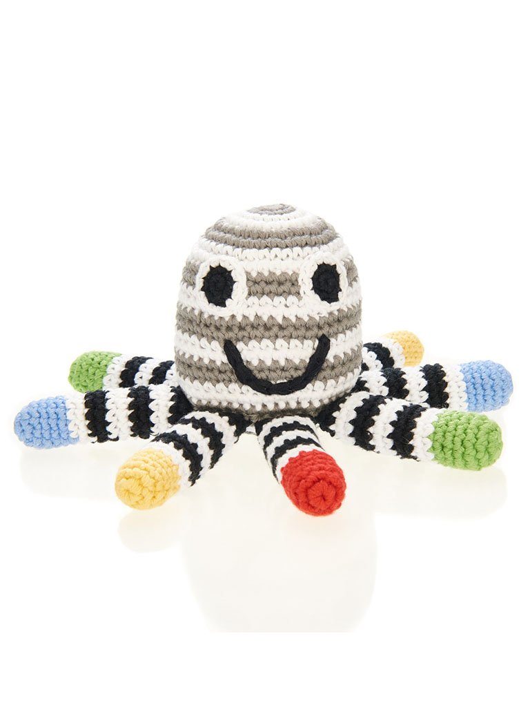 Octopus Crochet Fair Trade Rattle Toy - Monochrome Stripe Toy Pebble Toys 