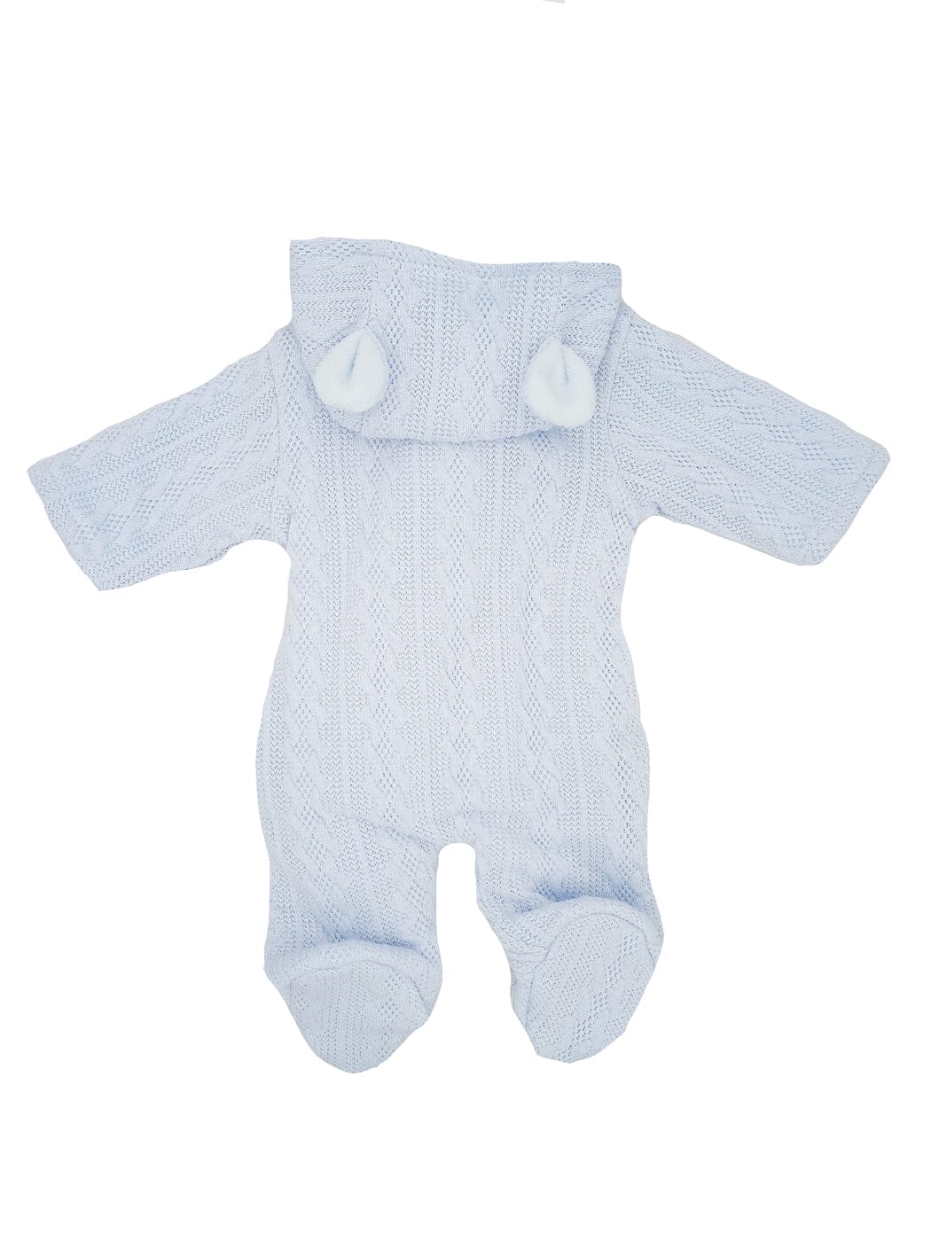 Tiny Baby Pramsuit With Bunny Ears - Blue, Knitted Snowsuit / Pramsuit Tiny Baby 