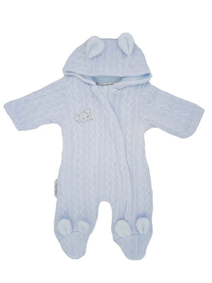 Tiny Baby Pramsuit With Bunny Ears - Blue, Knitted Snowsuit / Pramsuit Tiny Baby 