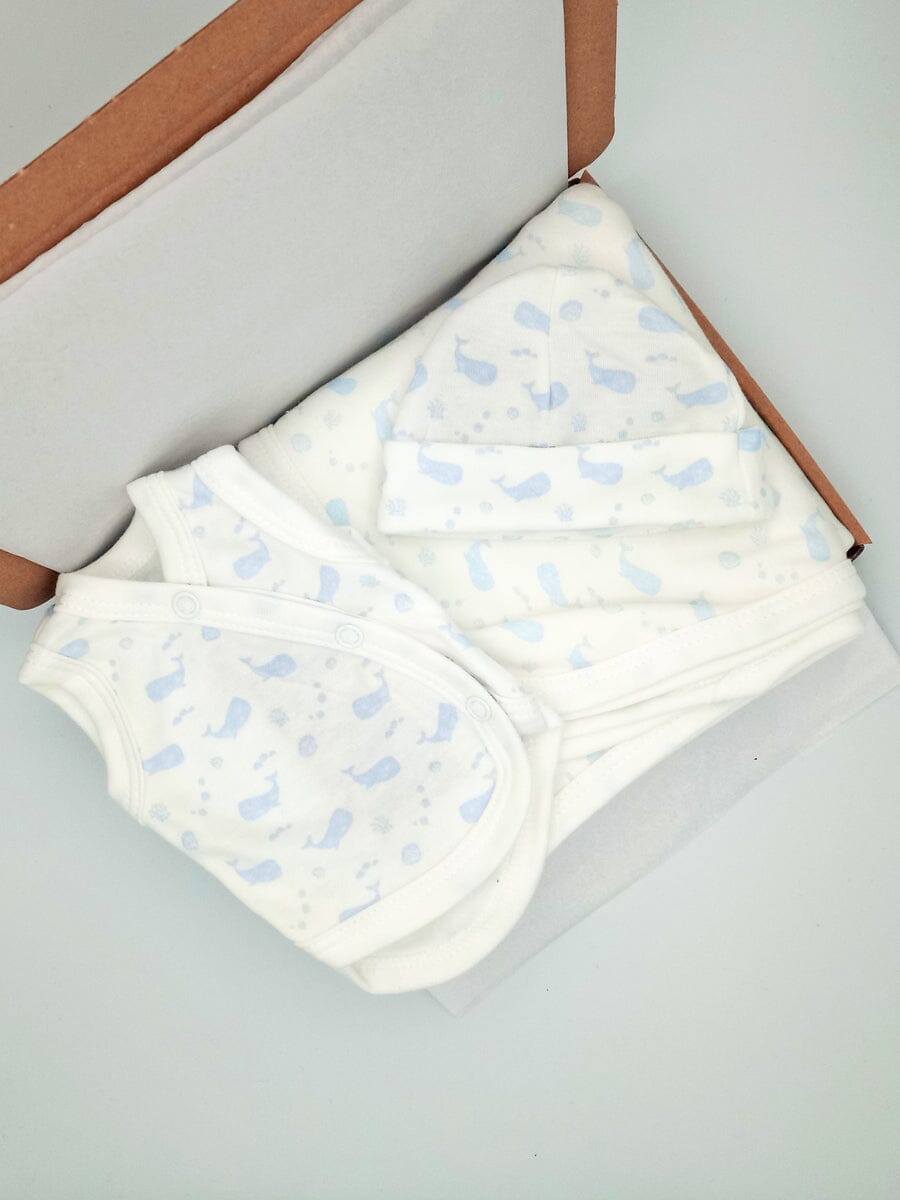 Ocean Blue Baby Gift Box - Incubator Vest, Round Hat & Blanket Gift Set Little Mouse Baby Clothing & Gifts 